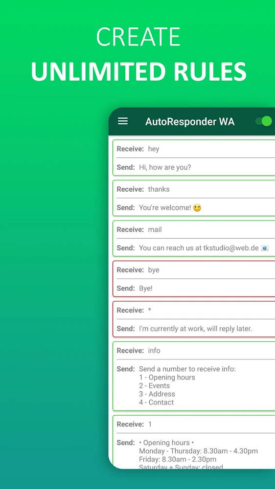 AutoResponder for WhatsApp

Free Download AutoResponder for WhatsApp v3.4.4 MOD APK (Premium Unlocked)