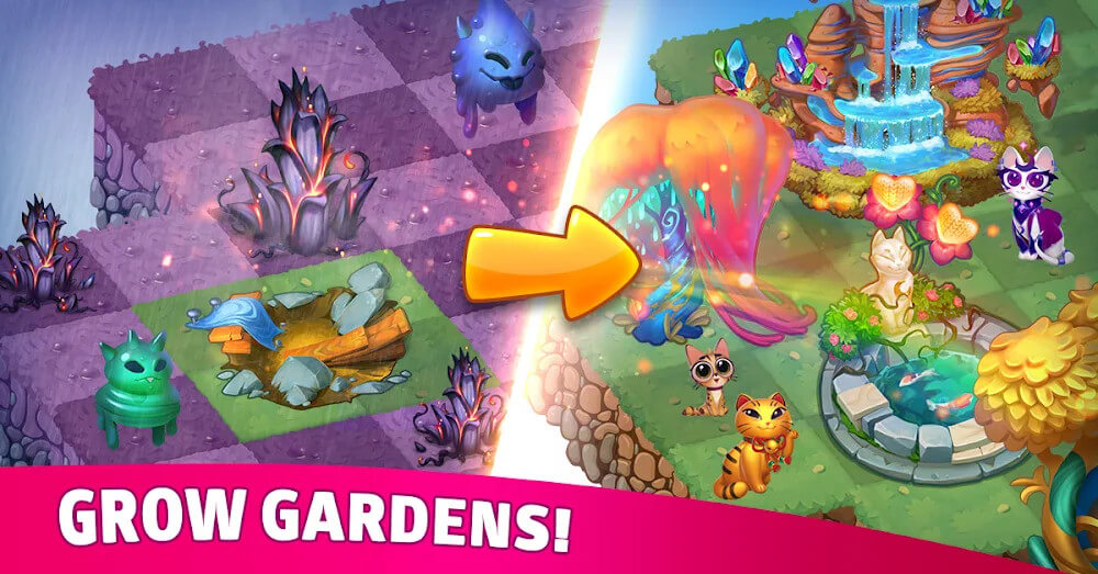 Merge Cats: Magic merging, garden renovation games