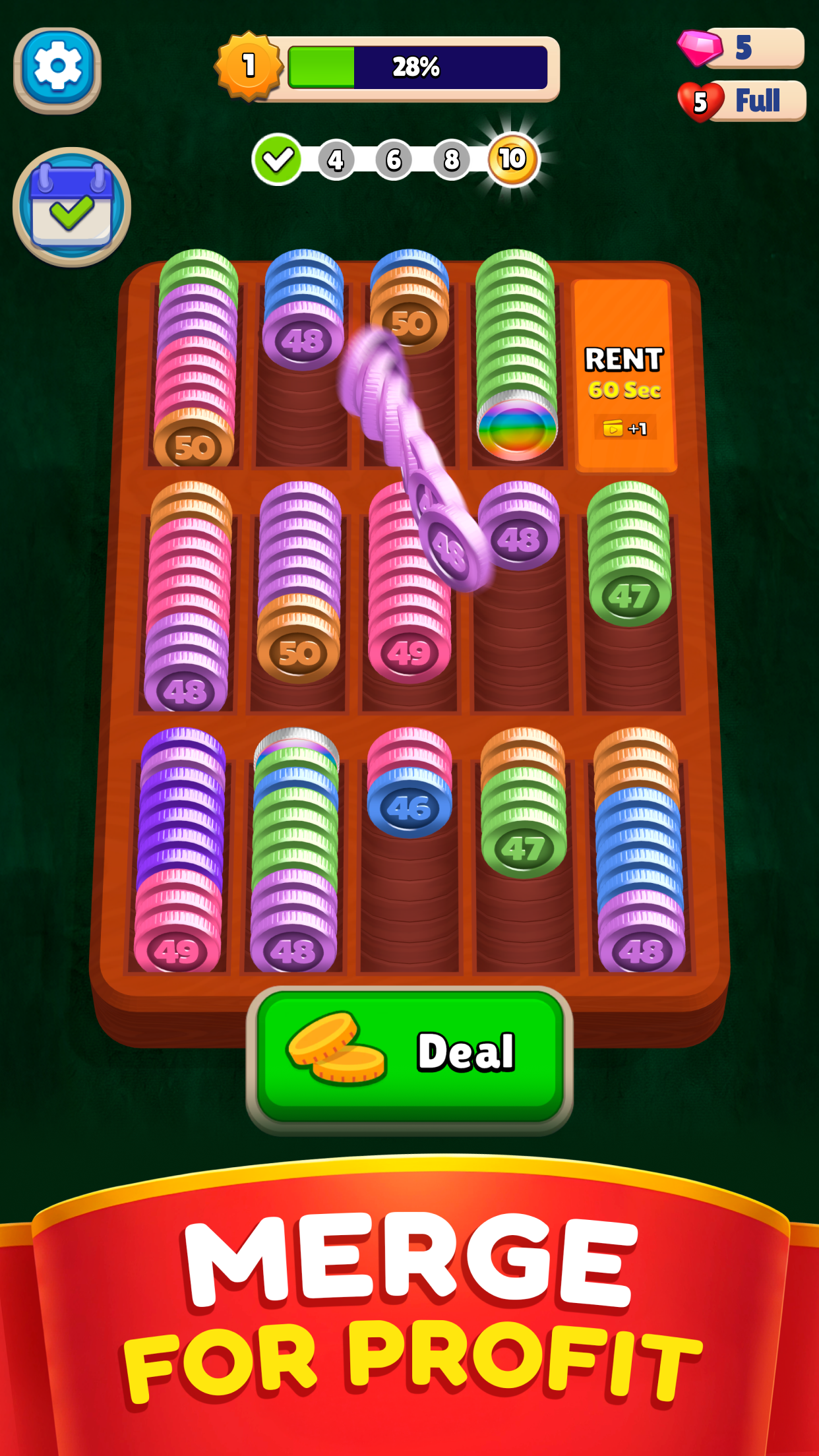 Pocket Sort: Coin Merge Puzzle