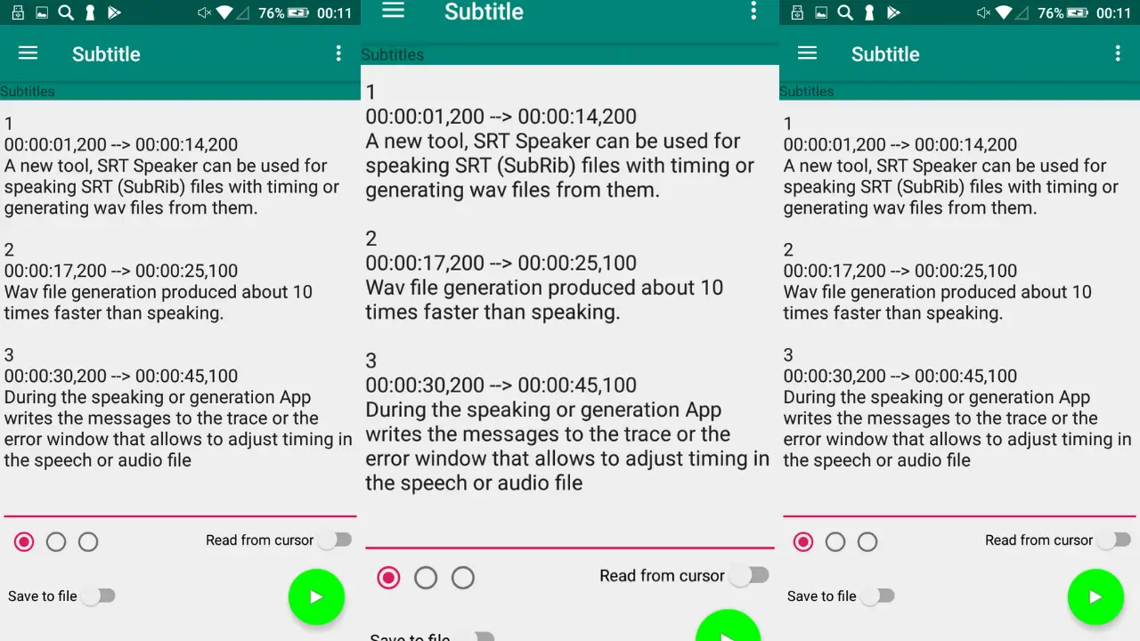 SRT Speaker subtitles to audio