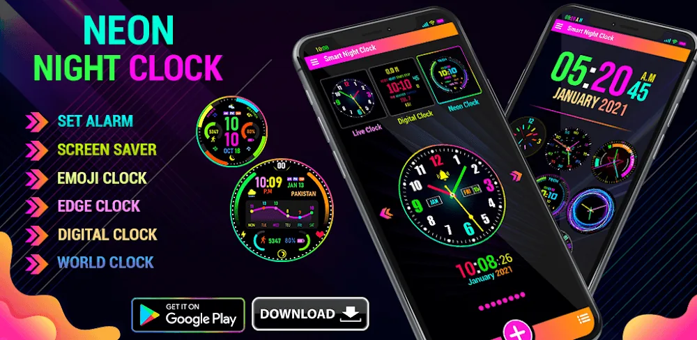 Neon Night Clock